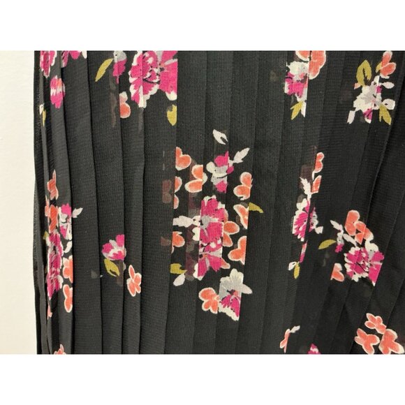 Elle Pleated Halter Top Size XL With Neck Tie For Bow Black Floral Print Lined - Picture 4 of 11